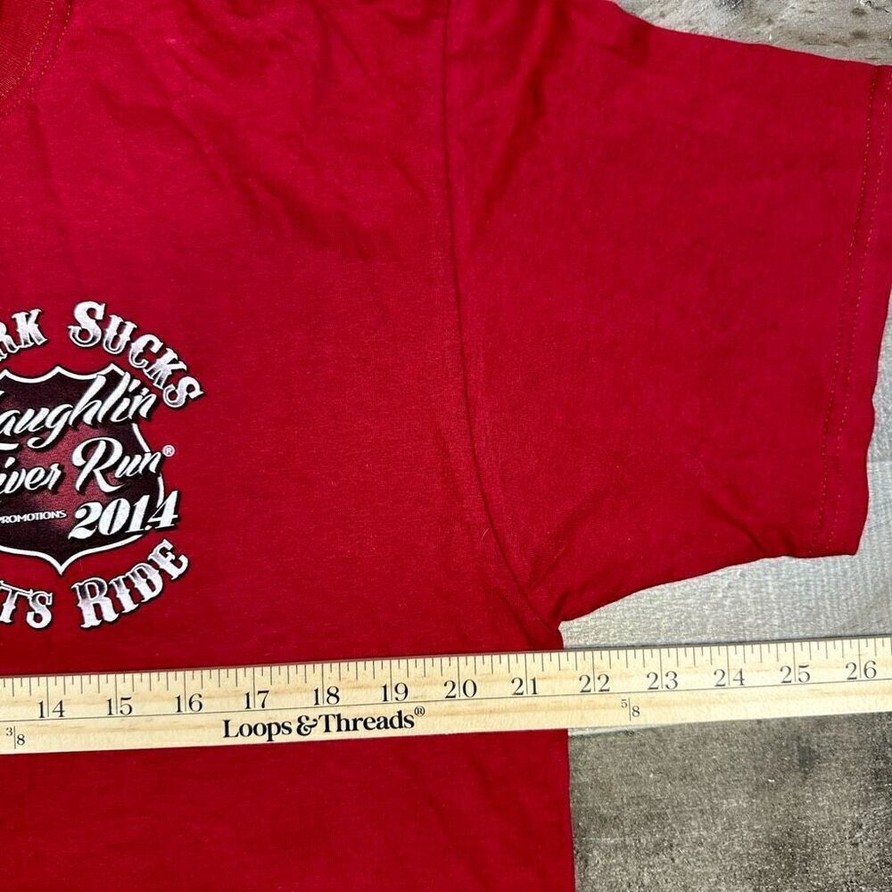 Laughlin River Run Men’s Large 2014 Work Sucks Let’s Ride Shirt Red Crewneck NWT - Picture 4 of 5